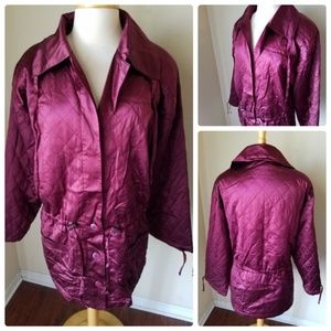 NWT EL LA Design Wine Burgundy Quilted Silk Coat